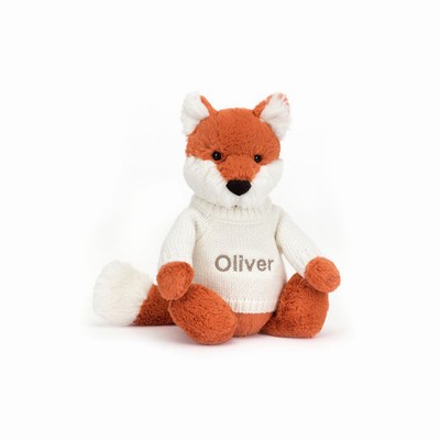 Jellycat Bashful Fox Cub with Cream Jumper USA | 63407OKNA